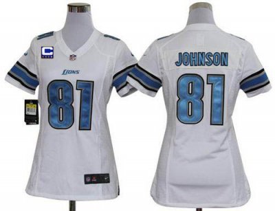 Jerseys Factory Cheap Nike Lions #81 Calvin Johnson White With C