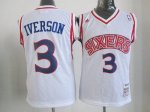 Jerseys Factory Cheap 76ers #3 Allen Iverson White Throwback Emb