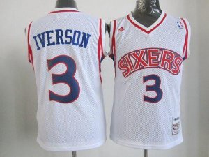 Jerseys Factory Cheap 76ers #3 Allen Iverson White Throwback Emb