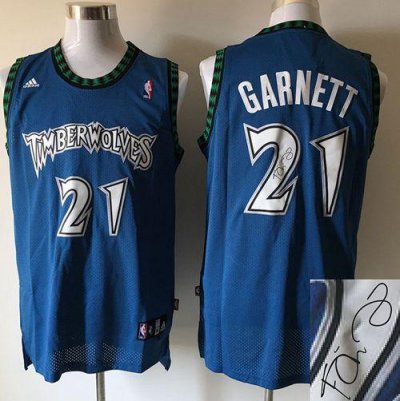 Jerseys Factory Cheap Timberwolves #21 Kevin Garnett Blue Autogr