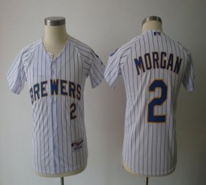Jerseys Factory Cheap Brewers #2 Nyjer Morgan White(blue stripe)