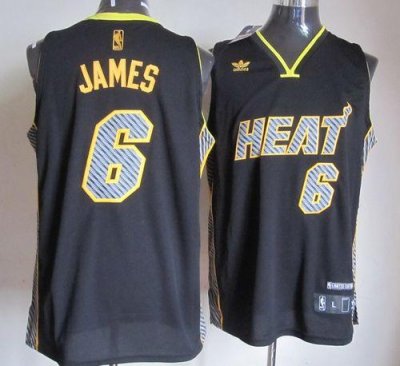 Jerseys Factory Cheap Heat #6 LeBron James Black Electricity Fas