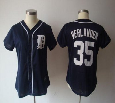 Jerseys Factory Cheap Tigers #35 Justin Verlander Navy Blue Wome