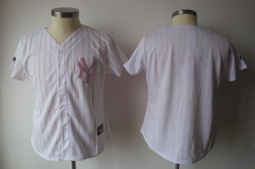 Jerseys Factory Cheap Yankees Blank White With Pink Strip Women'