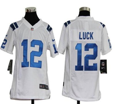 Jerseys Factory Cheap Nike Colts #12 Andrew Luck White Youth Emb