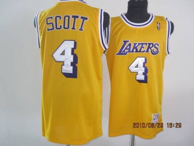 Jerseys Factory Cheap Lakers #4 Byron Scott Embroidered Yellow T