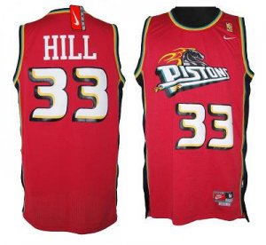 Jerseys Factory Cheap Pistons #33 Hill Red Throwback Embroidered