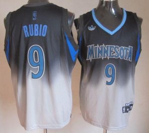 Jerseys Factory Cheap Timberwolves #9 Ricky Rubio Black/Grey Fad