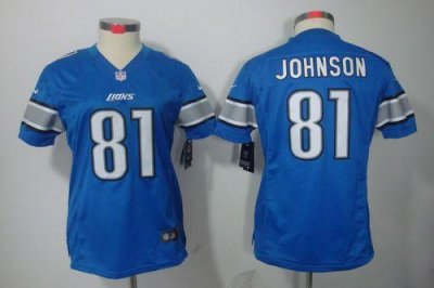 Jerseys Factory Cheap Nike Lions #81 Calvin Johnson Light Blue T