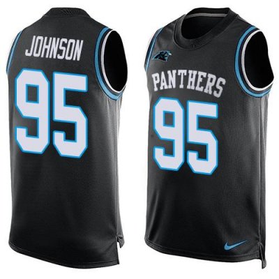 Jerseys Factory Cheap Nike Panthers #95 Charles Johnson Black Te