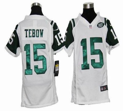 Jerseys Factory Cheap Nike Jets #15 Tim Tebow White Youth Embroi