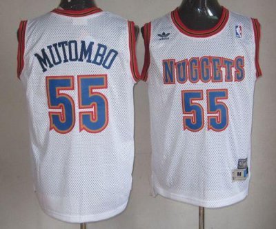 Jerseys Factory Cheap Nuggets #55 Dikembe Mutombo White Swingman
