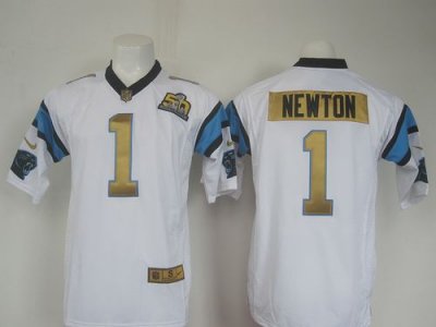 Jerseys Factory Cheap Nike Panthers #1 Cam Newton White Super Bo