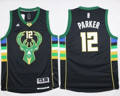 Jerseys Factory Cheap Bucks #12 Jabari Parker Black Alternate St