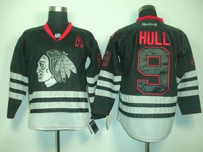 Jerseys Factory Cheap Blackhawks #9 Bobby Hull Black Ice Embroid
