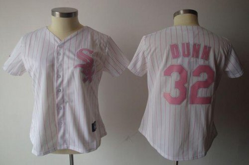 Jerseys Factory Cheap White Sox #32 Adam Dunn White Pink Strip W