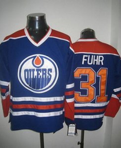 Jerseys Factory Cheap Oilers #31 Grant Fuhr Embroidered Light Bl
