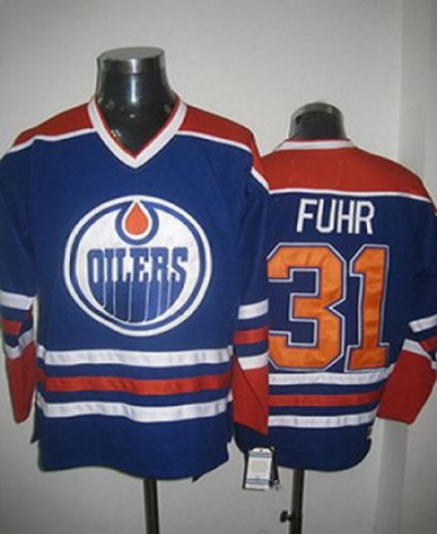 Jerseys Factory Cheap Oilers #31 Grant Fuhr Embroidered Light Bl
