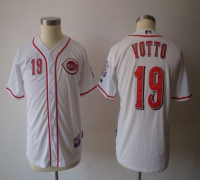 Jerseys Factory Cheap Reds #19 Joey Votto White Cool Base Embroi