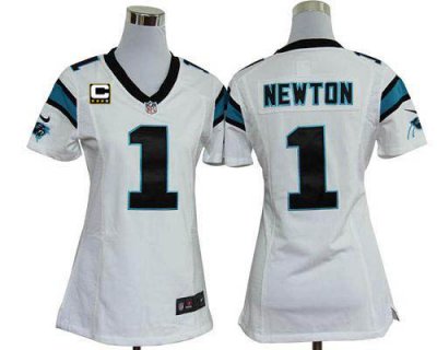 Jerseys Factory Cheap Nike Panthers #1 Cam Newton White With C P