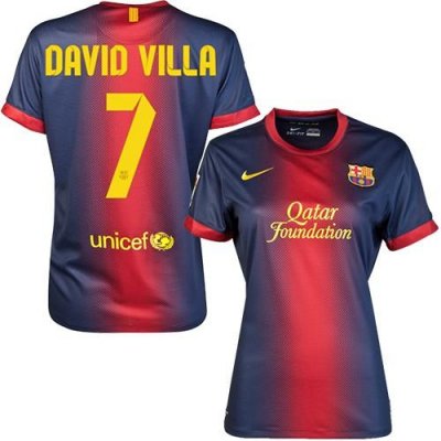 Jerseys Factory Cheap Women's Barcelona #7 David Villa Home Socc