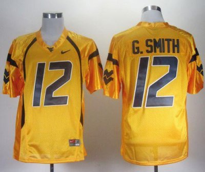 Jerseys Factory Cheap Mountaineers #12 Geno Smith Gold Embroider
