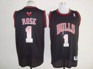 Jerseys Factory Cheap Bulls #1 Derrick Rose Black Fashion Embroi