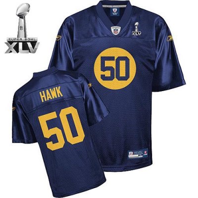 Jerseys Factory Cheap Packers #50 A.J. Hawk Blue Super Bowl XLV