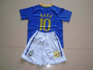 Jerseys Factory Cheap Brazil #10 Kaka Blue Away Kid Soccer Count