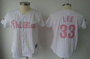 Jerseys Factory Cheap Phillies #33 Cliff Lee White With Pink Str