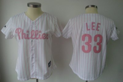 Jerseys Factory Cheap Phillies #33 Cliff Lee White With Pink Str