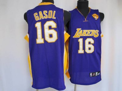Jerseys Factory Cheap Lakers #16 Pau Gasol Embroidered Purple Fi