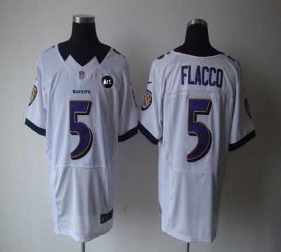 Jerseys Factory Cheap Nike Ravens #5 Joe Flacco White With Art P