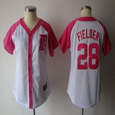 Jerseys Factory Cheap Tigers #28 Prince Fielder White/Pink Women