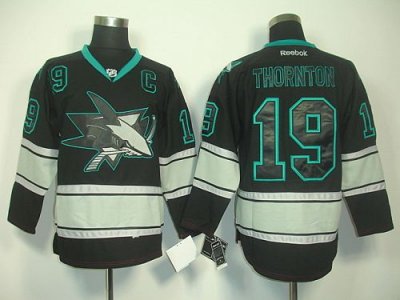 Jerseys Factory Cheap Sharks #19 Joe Thornton Black Ice Embroide