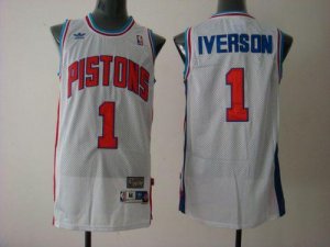 Jerseys Factory Cheap Pistons #1 Allen Iverson White Throwback E