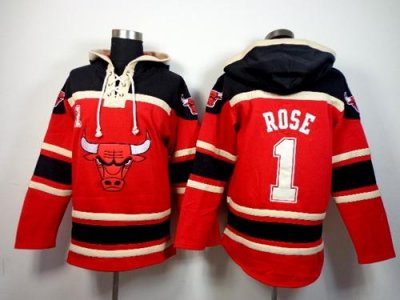 Jerseys Factory Cheap Bulls #1 Derrick Rose Red Sawyer Hooded Sw