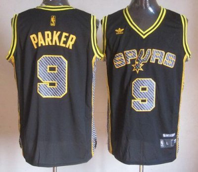 Jerseys Factory Cheap Spurs #9 Tony Parker Black Electricity Fas