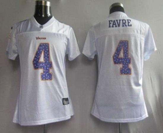 Jerseys Factory Cheap Vikings #4 Brett Favre White Women's Sweet - Click Image to Close