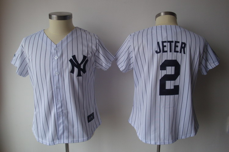 Jerseys Factory Cheap Yankees #2 Derek Jeter White With Black St - Click Image to Close