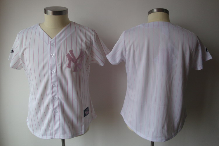 Jerseys Factory Cheap Yankees Blank White With Pink Strip Women' - Click Image to Close