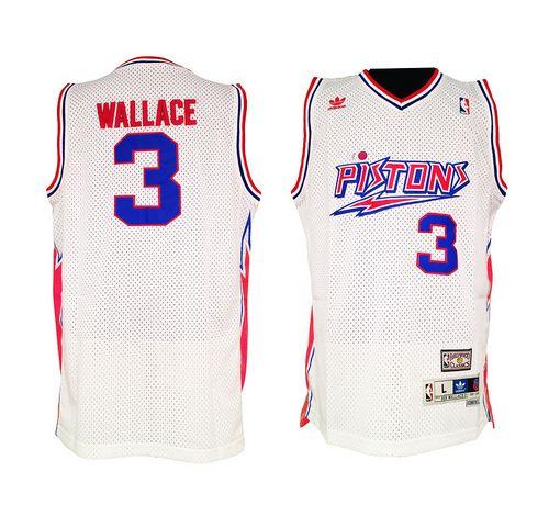 Jerseys Factory Cheap Pistons #3 Ben Wallace White Throwback Emb
