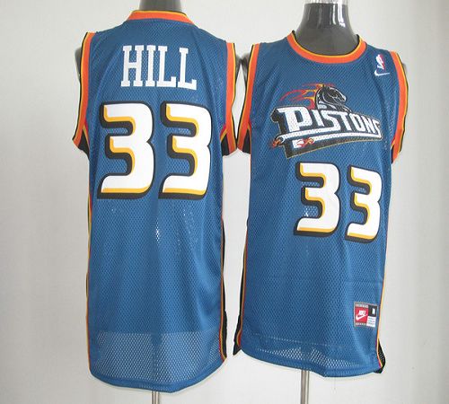 Jerseys Factory Cheap Pistons #33 Hill Blue Nike Throwback Embro