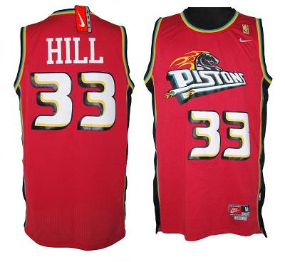 Jerseys Factory Cheap Pistons #33 Hill Red Throwback Embroidered