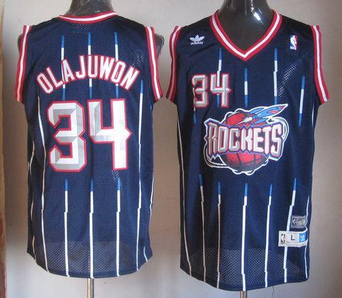 Jerseys Factory Cheap Rockets #34 Hakeem Olajuwon Navy Throwback