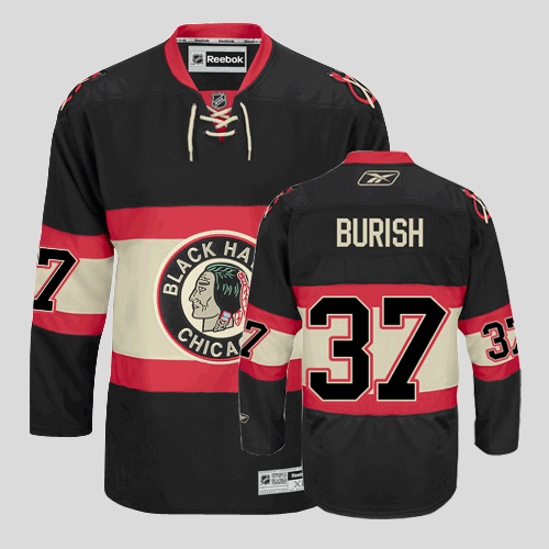 Jerseys Factory Cheap Blackhawks #37 Adam Burish Embroidered Bla