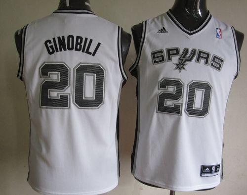 Jerseys Factory Cheap Spurs #20 Manu Ginobili White Youth Embroi