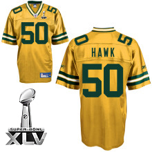 Jerseys Factory Cheap Packers #50 A.J. Hawk Yellow Super Bowl XL