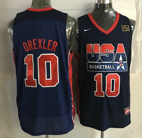 Jerseys Factory Cheap Team USA #10 Clyde Drexler Dark Blue 2012