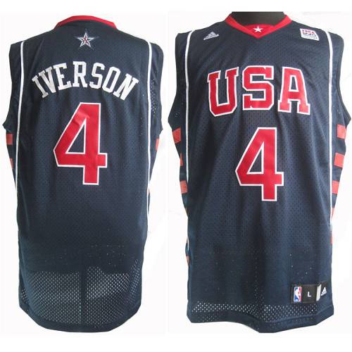 Jerseys Factory Cheap Team USA #4 Allen Iverson Dark Blue Summer